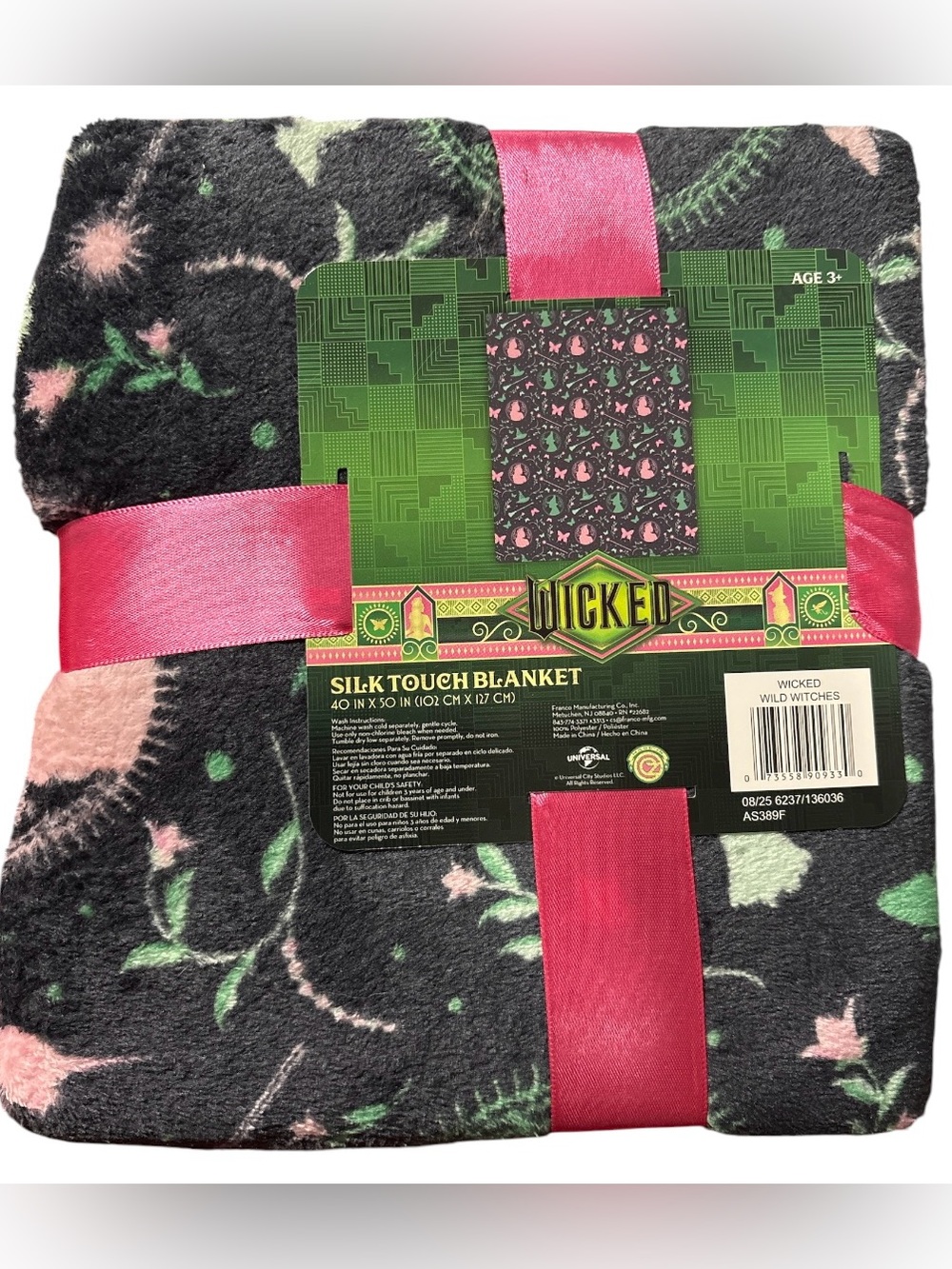 Wicked Kids' Silk Touch Blanket in Black & Pink